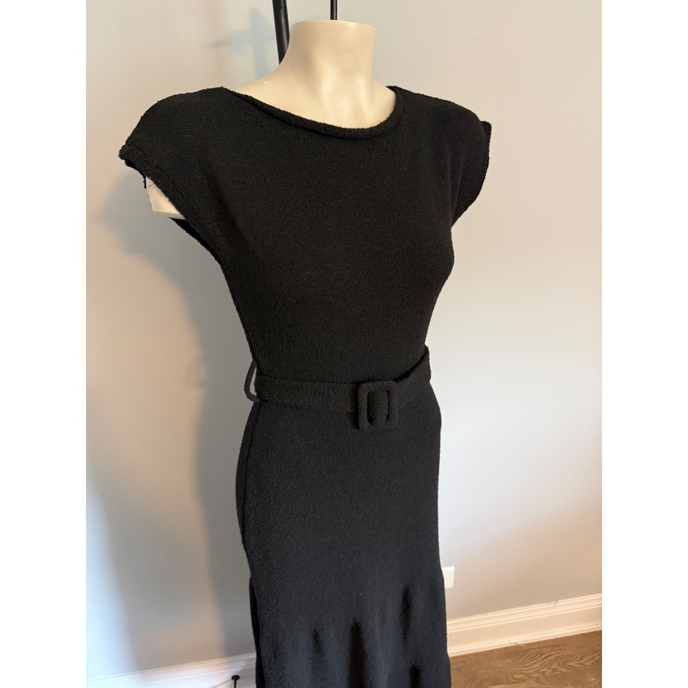 Petal + Pup Black Knit Belted Midi Dress Sleeveless Boucle Texture US S